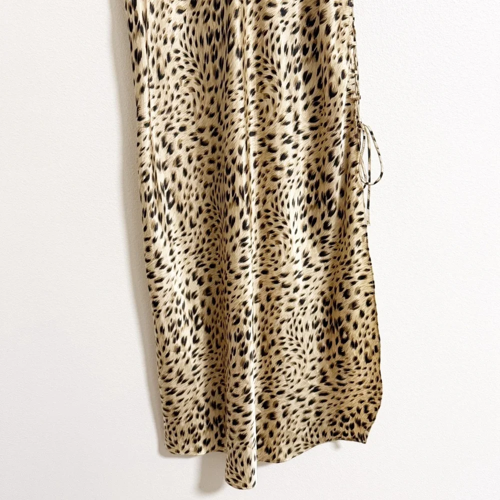 Secret Treasures Leopard Print Satin Lace Up Midi Slip Dress Chemise Nightgown